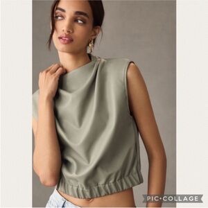 Anthropologie Maeve Faux Leather Cowl-Neck Top